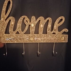 Gold Glitter 'Home' Wall Hook Decor